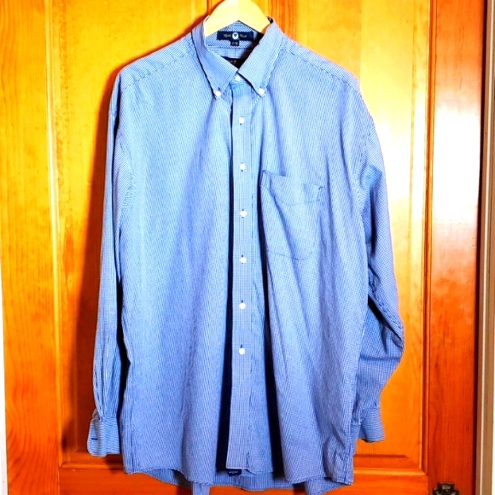 👔 TOMMY HILFIGER 17 35 BLUE & WHITE CLASSIC PLAID LONGSLEVE BUTTON DOWN SHIRT